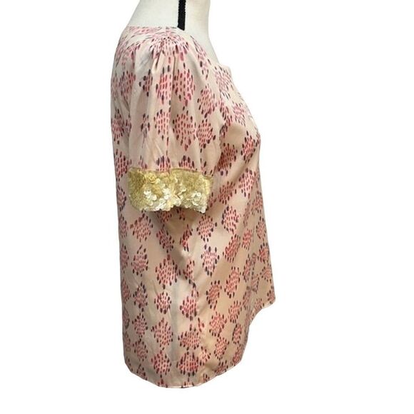 Gryphon New York Pink Printed Short Sleeve silk Sequin Pocket Tee Top size small - Picture 3 of 11